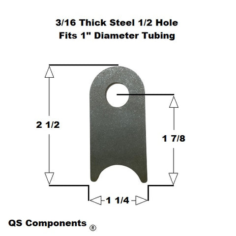 1/2" Hole 3/16" Thick 2 1/2" Tall (Fits 1" Dia. Tubing) Steel Chassis / Rod End Radius Tab Weldable