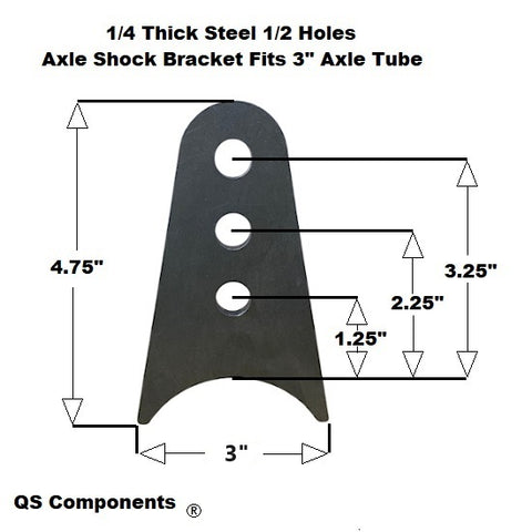 3 Hole Axle Shock Bracket 1/2" Hole 1/4" Thick 4 3/4" Tall (Fits 3" Dia. Tubing) Sold In Pairs