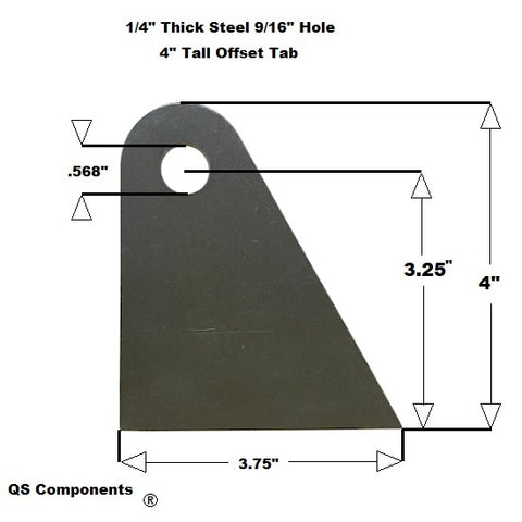 Offset Tab 9/16" Hole 1/4" Thick 4" Tall 3 3/4" Base Chassis Flat Tab (Sold In Pairs)