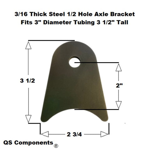 Axle Bracket 1/2" Hole 3/16" Thick 3 1/2" Tall (Fits 3" Dia. Tubing) Steel Chassis / Rod End Radius Tab Weldable