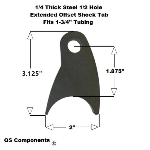 Offset Shock Tab 1/2" Hole 1/4" Thick 3 1/8" Tall (Fits 1 3/4" Dia. Tubing)