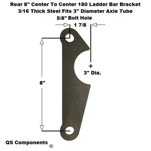 Rear 180 Ladder Bar Bracket 8" Centered Hole Spacing Fits 3" Axle Tube 5/8 Hole