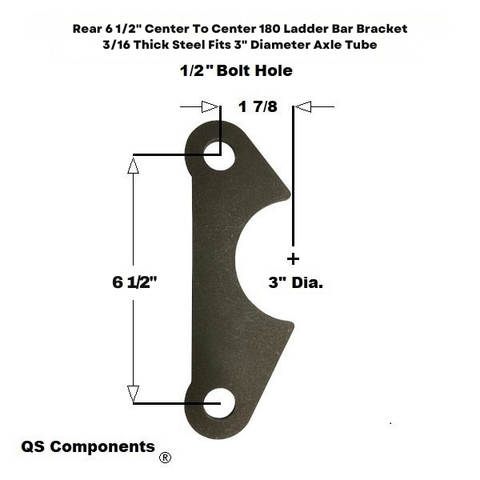 Rear 180 Ladder Bar Brackets 6 1/2" Centered Hole Spacing Fits 3" Axle Tube 1/2 Hole (Qty 4)