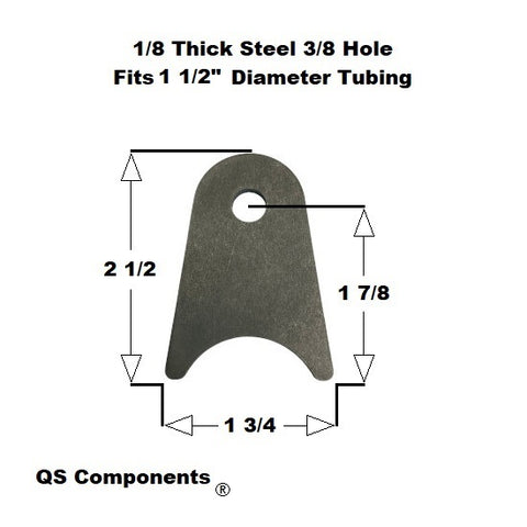 3/8" Hole 1/8" Thick 2 1/2" Tall (Fits 1 1/2" Dia. Tubing) Steel Chassis / Rod End Radius Tab Weldable