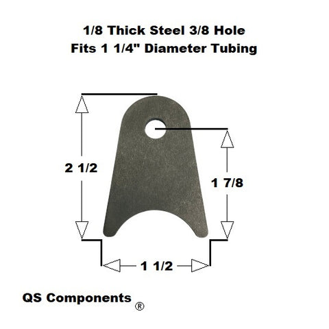 3/8" Hole 1/8" Thick 2 1/2" Tall (Fits 1 1/4" Dia. Tubing) Steel Chassis / Rod End Radius Tab Weldable