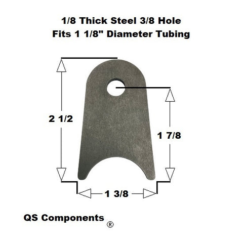 3/8" Hole 1/8" Thick 2 1/2" Tall (Fits 1 1/8" Dia. Tubing) Steel Chassis / Rod End Radius Tab Weldable