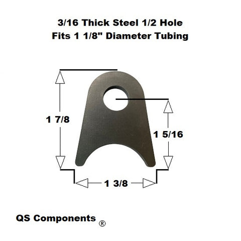 1/2" Hole 3/16" Thick 1 7/8" Tall (Fits 1 1/8" Dia. Tubing) Steel Chassis / Rod End Radius Tab Weldable