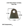 1/2" Hole 3/16" Thick 1 7/8" Tall Steel Chassis / Rod End Flat Tab Weldable