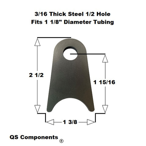 1/2" Hole 3/16" Thick 2 1/2" Tall (Fits 1 1/8" Dia. Tubing) Steel Chassis / Rod End Radius Tab Weldable