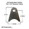 1/2" Hole 3/16" Thick 2 1/2" Tall (Fits 1 3/4" Dia. Tubing) Steel Chassis / Rod End Radius Tab Weldable