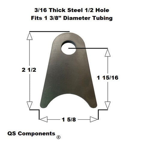1/2" Hole 3/16" Thick 2 1/2" Tall (Fits 1 3/8" Dia. Tubing) Steel Chassis / Rod End Radius Tab Weldable