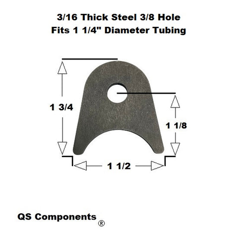 3/8" Hole 3/16" Thick 1 3/4" Tall (Fits 1 1/4" Dia. Tubing) Steel Chassis / Rod End Radius Tab Weldable