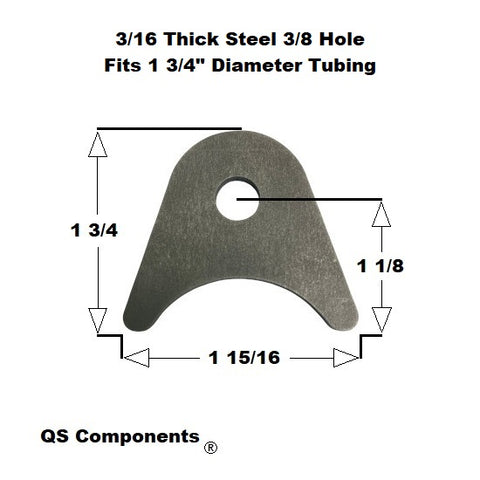 3/8" Hole 3/16" Thick 1 3/4" Tall (Fits 1 3/4" Dia. Tubing) Steel Chassis / Rod End Radius Tab Weldable