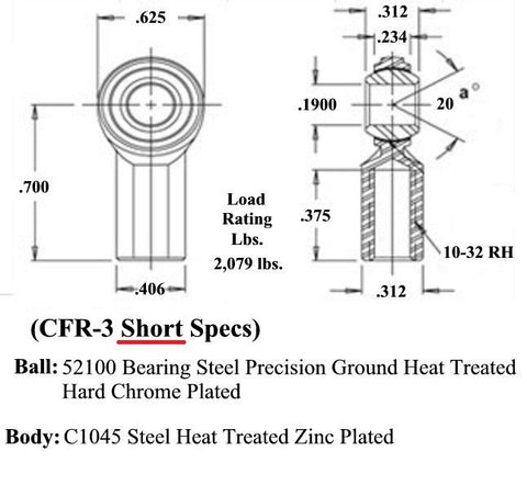 1/4 Scale Car Shortened Shock Rod End (CFR-3S)