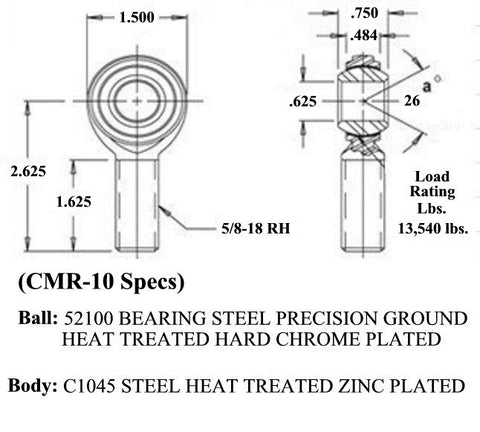 5/8 x 5/8-18 Economy Panhard Bar Kit With 5/8 To 1/2 High Misalignment Spacers, Weld-In Bungs .120 & Jam Nuts