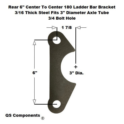 Rear 180 Ladder Bar Bracket 6" Centered Hole Spacing Fits 3" Axle Tube 3/4 Hole