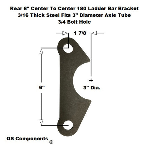 Rear 180 Ladder Bar Brackets 6" Centered Hole Spacing Fits 3" Axle Tube 3/4 Hole (Qty 4)