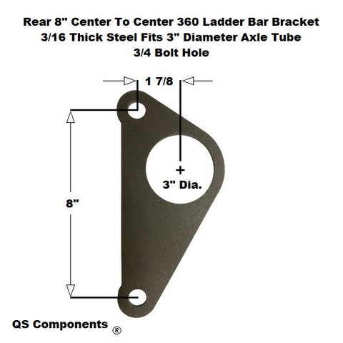 Rear 360 Ladder Bar Bracket 8" Centered Hole Spacing Fits 3" Axle Tube 3/4 Hole